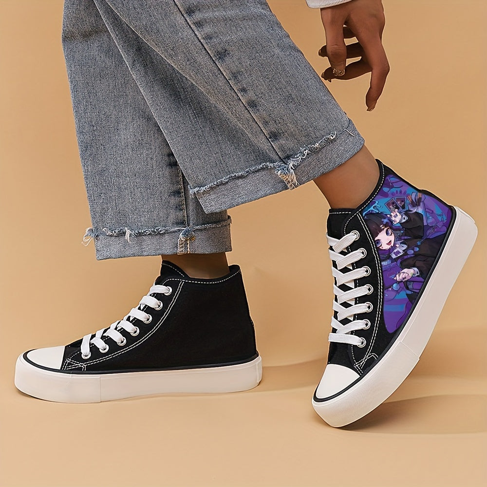 Yokai Supply “Midnight Muse” Anime Girl High-Top Sneakers – Breathable Canvas Street Shoes