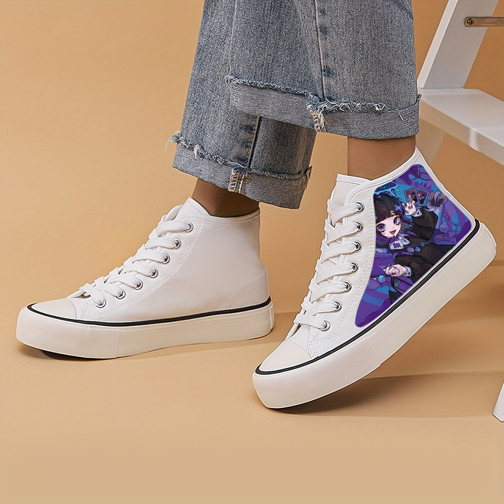 Yokai Supply “Midnight Muse” Anime Girl High-Top Sneakers – Breathable Canvas Street Shoes