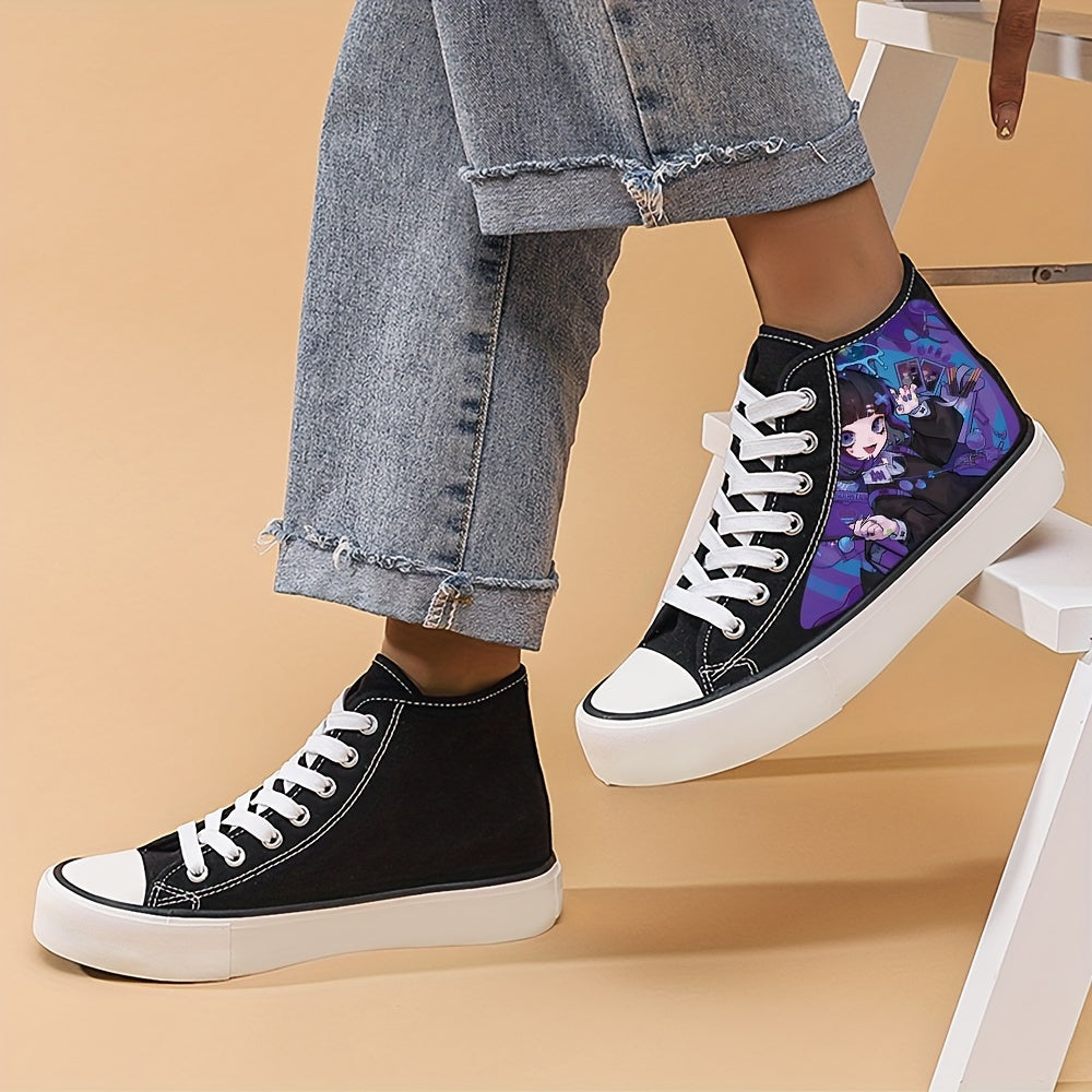 Yokai Supply “Midnight Muse” Anime Girl High-Top Sneakers – Breathable Canvas Street Shoes